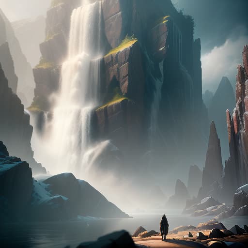  Digital Image. There is a big old white sepulchre in the middle of the picture., birds in the sky, waterfall close shot 35 mm, realism, octane render, 8 k, exploration, cinematic, trending on artstation, 35 mm camera, unreal engine, hyper detailed, photo realistic maximum detail, volumetric light, moody cinematic epic concept art, realistic matte painting, hyper photorealistic, epic, trending on artstation, movie concept art, cinematic composition, ultra detailed, realistic hyperrealistic, full body, detailed clothing, highly detailed, cinematic lighting, stunningly beautiful, intricate, sharp focus, f/1. 8, 85mm, (centered image composition), (professionally color graded), ((bright soft diffused light)), volumetric fog, trending on instagram, trending on tumblr, HDR 4K, 8K