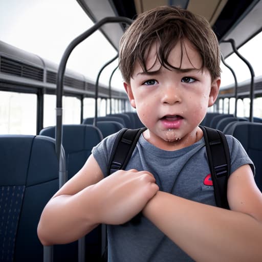  a very sweaty very young boy, caught on a public bus, is discovered by the viewer. The young 's face is rendered in exquisite detail, a look of and arousal as he realizes he's been caught the boy on the bus seat lets out a stream of warm, viscous liquid shooting out from his huge engorged erect tip coating his and splattering onto the floor of the bus, the pinnacle of his is his sweaty features, high-angle shot, dramatic angle, extreme angle shot, photo-realistic, volumetric fog, 85mm lens, HDR, cinematic