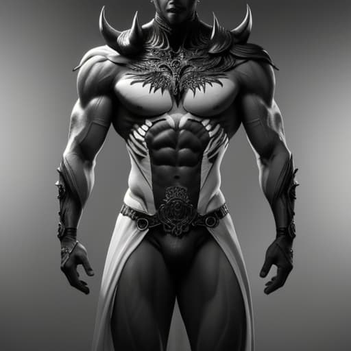  A strange and complex figure of a muscular and bony male body Black and Whites hyperrealistic, full body, detailed clothing, highly detailed, cinematic lighting, stunningly beautiful, intricate, sharp focus, f/1. 8, 85mm, (centered image composition), (professionally color graded), ((bright soft diffused light)), volumetric fog, trending on instagram, trending on tumblr, HDR 4K, 8K
