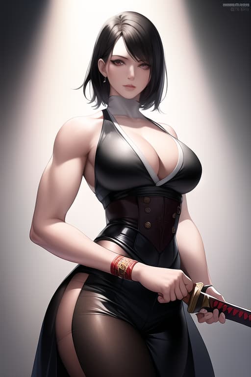  black hair, very short hair, woman, older sister, mature, white dress shirt, red corset, black leather pants, long Japanese sword, muscular, accurate eyes, accurate hands, Japanese armor on shoulders and arms,cowboy shot, (Masterpiece, BestQuality:1.3), (ultra detailed:1.2), (hyperrealistic:1.3), (RAW photo:1.2),High detail RAW color photo, professional photograph, (Photorealistic:1.4), (realistic:1.4), ,professional lighting, (japanese), beautiful face, (realistic face)