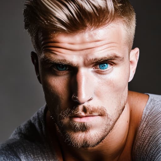 portrait+ style Russian queer fitness model blonde hunk dilf dude face