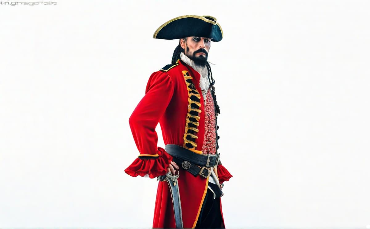  pirate hyperrealistic, full body, detailed clothing, highly detailed, cinematic lighting, stunningly beautiful, intricate, sharp focus, f/1. 8, 85mm, (centered image composition), (professionally color graded), ((bright soft diffused light)), volumetric fog, trending on instagram, trending on tumblr, HDR 4K, 8K