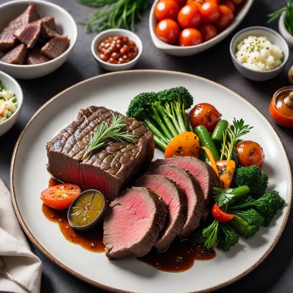  A deliciously cooked beef liver served on a plate, garnished with herbs and vegetables, ready to eat hyperrealistic, full body, detailed clothing, highly detailed, cinematic lighting, stunningly beautiful, intricate, sharp focus, f/1. 8, 85mm, (centered image composition), (professionally color graded), ((bright soft diffused light)), volumetric fog, trending on instagram, trending on tumblr, HDR 4K, 8K