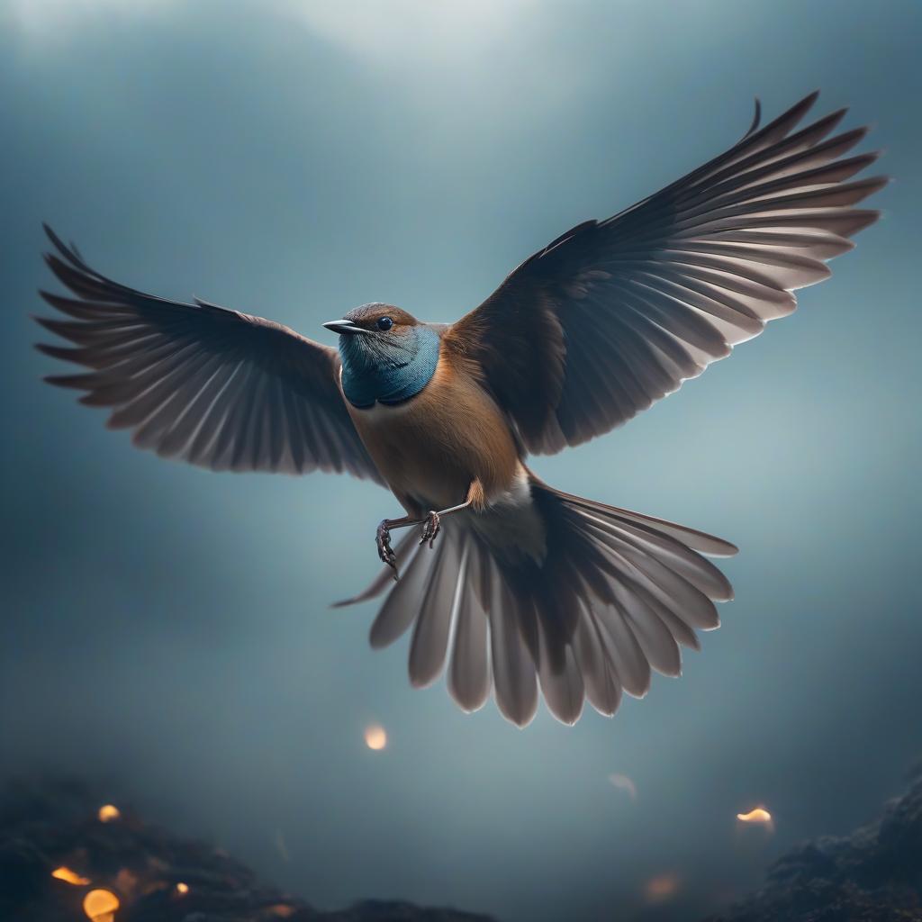  A masterpiece. Bird. Nightingale. Background: surrealistically abstract. Сanary. Flying saucer. hyperrealistic, full body, detailed clothing, highly detailed, cinematic lighting, stunningly beautiful, intricate, sharp focus, f/1. 8, 85mm, (centered image composition), (professionally color graded), ((bright soft diffused light)), volumetric fog, trending on instagram, trending on tumblr, HDR 4K, 8K