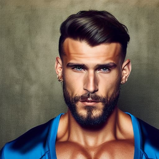 portrait+ style Russian queer fitness model brunette hunk dilf dude face