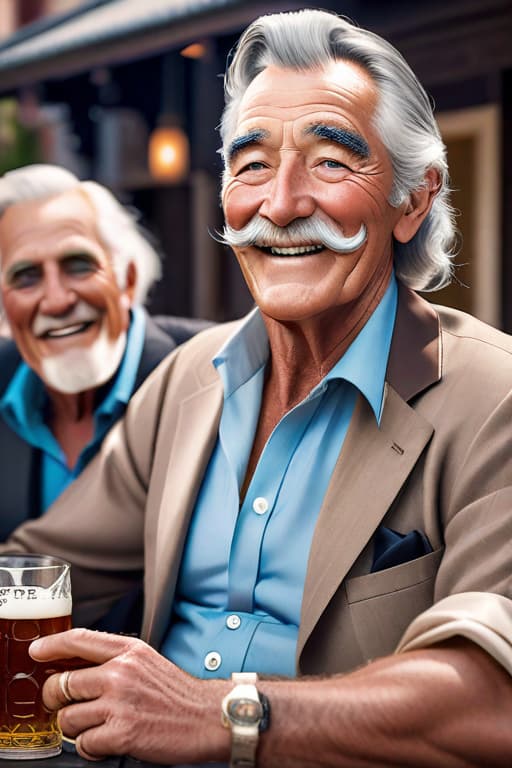  Create a Stunning high dynamic HDR photo A highly detailed, highly realistic image of five elderly siblings. Two brothers a gray hair, dark blue eye, bush gray eyebrows, displaying an authentic smile, holding a beer and smoking a cigarette, wearing a pressed tan and brown guayabera, tan slacks, and dark brown dress shoes AND A one with colored black hair, blue eyes, colored black thin mustache, smoking a cigar, wearing a black fedora, brown dressy suit, black dress shoes and looking at box for horse betting. Three sisters a blonde/gray medium long hair, light blue eyes, laughing holding a beer in her raised hand, wearing a faded floral dress and house slippers, A short straight gray hair parted on the left, dark blue eyes, wearing a fad hyperrealistic, full body, detailed clothing, highly detailed, cinematic lighting, stunningly beautiful, intricate, sharp focus, f/1. 8, 85mm, (centered image composition), (professionally color graded), ((bright soft diffused light)), volumetric fog, trending on instagram, trending on tumblr, HDR 4K, 8K