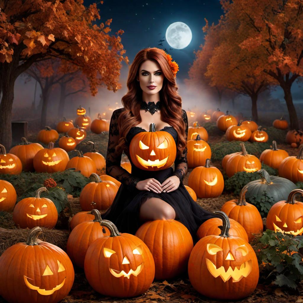  The name 'Amy' surrounded by a variety of Halloween pumpkins. Some pumpkins are carved with typical Halloween faces, and others are decorated with spooky and fun Halloween motifs. The scene is set in a festive Halloween environment with stars and a dark sky. hyperrealistic, full body, detailed clothing, highly detailed, cinematic lighting, stunningly beautiful, intricate, sharp focus, f/1. 8, 85mm, (centered image composition), (professionally color graded), ((bright soft diffused light)), volumetric fog, trending on instagram, trending on tumblr, HDR 4K, 8K