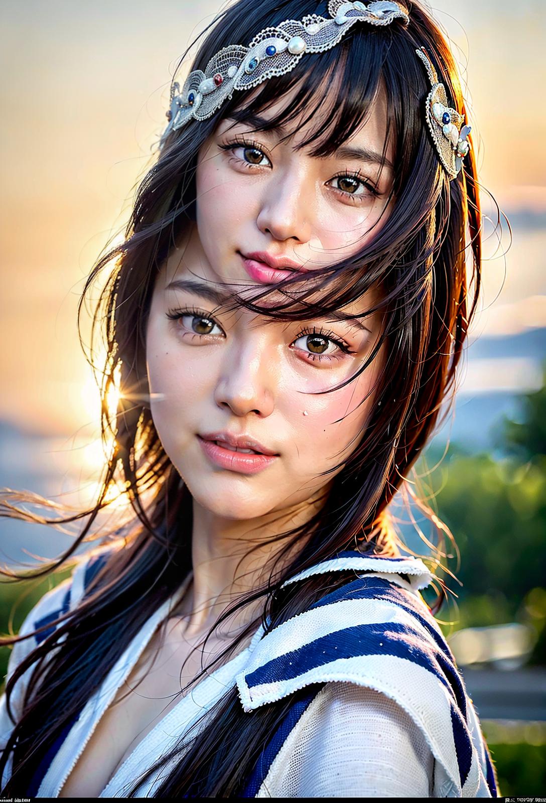  High resolution, 4K, high quality, live action, sunrise background, background, no blur, decorations are beautiful, all made smiles, Japanese faces, (Masterpiece, BestQuality:1.3), (ultra detailed:1.2), (hyperrealistic:1.3), (RAW photo:1.2),High detail RAW color photo, professional photograph, (Photorealistic:1.4), (realistic:1.4), ,professional lighting, (japanese), beautiful face, (realistic face)