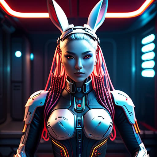  Cyborg feminine hare, kawaii cyborg rabbit, high detailed face, beautiful body, glowing hair, looking at the camera, breeze, neon strings, chaotic wiring/cables, scifi, futuristic, highly detailed, cinematic, cyberpunk, highly detailed and intricate, rich deep colors. sf, raphael, caravaggio, greg rutkowski, beeple, beksinski, red background hyperrealistic, full body, detailed clothing, highly detailed, cinematic lighting, stunningly beautiful, intricate, sharp focus, f/1. 8, 85mm, (centered image composition), (professionally color graded), ((bright soft diffused light)), volumetric fog, trending on instagram, trending on tumblr, HDR 4K, 8K