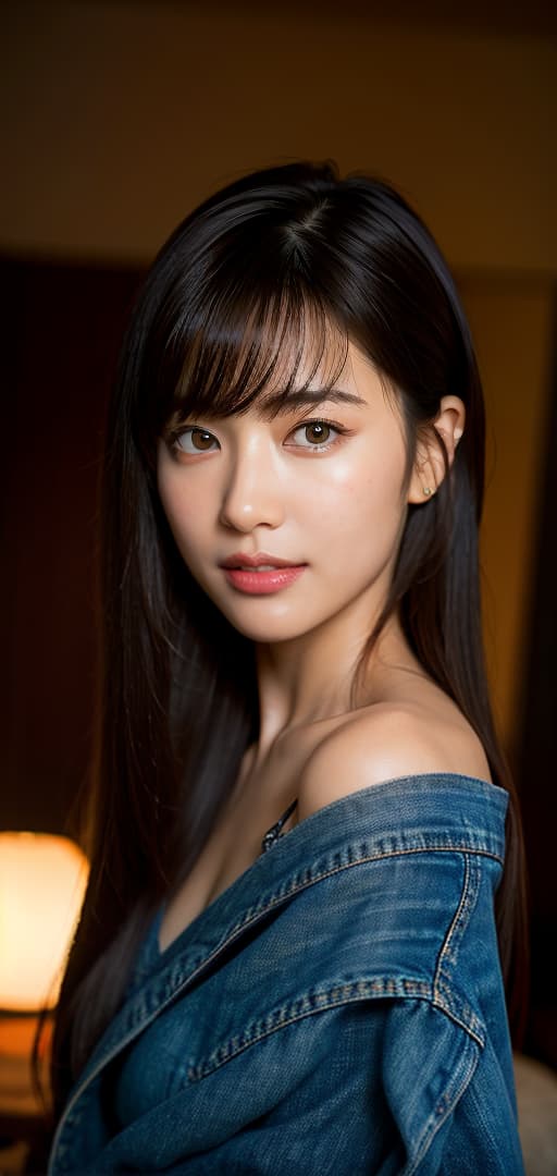  Best quality, masterpiece, ultra high res, (photorealistic:1.4), raw photo, (detail face:1.3), (realistic skin), deep shadow, dramatic lighting, feminine, shoulder-length hair, layered cut, bangs, bangs, ash brown, natural makeup, lipstick, front teeth, casual chic, cardigan, denim, accessories, outgoing, lovely smile, summer , deep shadow, dramatic lighting, portrait, portrait size, unedited, symmetrical balance