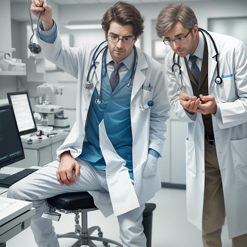  doctor examining male testicles full body