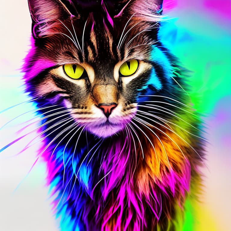 nvinkpunk A picture of a cat made entirely out of glowing brush strokes in vibrant and glowing neon colors, digital art, vibrant and intense colors, high detail, highest quality , neon hyperrealistic, full body, detailed clothing, highly detailed, cinematic lighting, stunningly beautiful, intricate, sharp focus, f/1. 8, 85mm, (centered image composition), (professionally color graded), ((bright soft diffused light)), volumetric fog, trending on instagram, trending on tumblr, HDR 4K, 8K