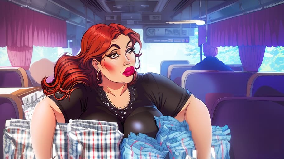  A large woman with bags in the bus. Duplicated: Duplicated: A large woman with bags on the bus. Alternative: A woman of considerable size has bags in the bus. hyperrealistic, full body, detailed clothing, highly detailed, cinematic lighting, stunningly beautiful, intricate, sharp focus, f/1. 8, 85mm, (centered image composition), (professionally color graded), ((bright soft diffused light)), volumetric fog, trending on instagram, trending on tumblr, HDR 4K, 8K