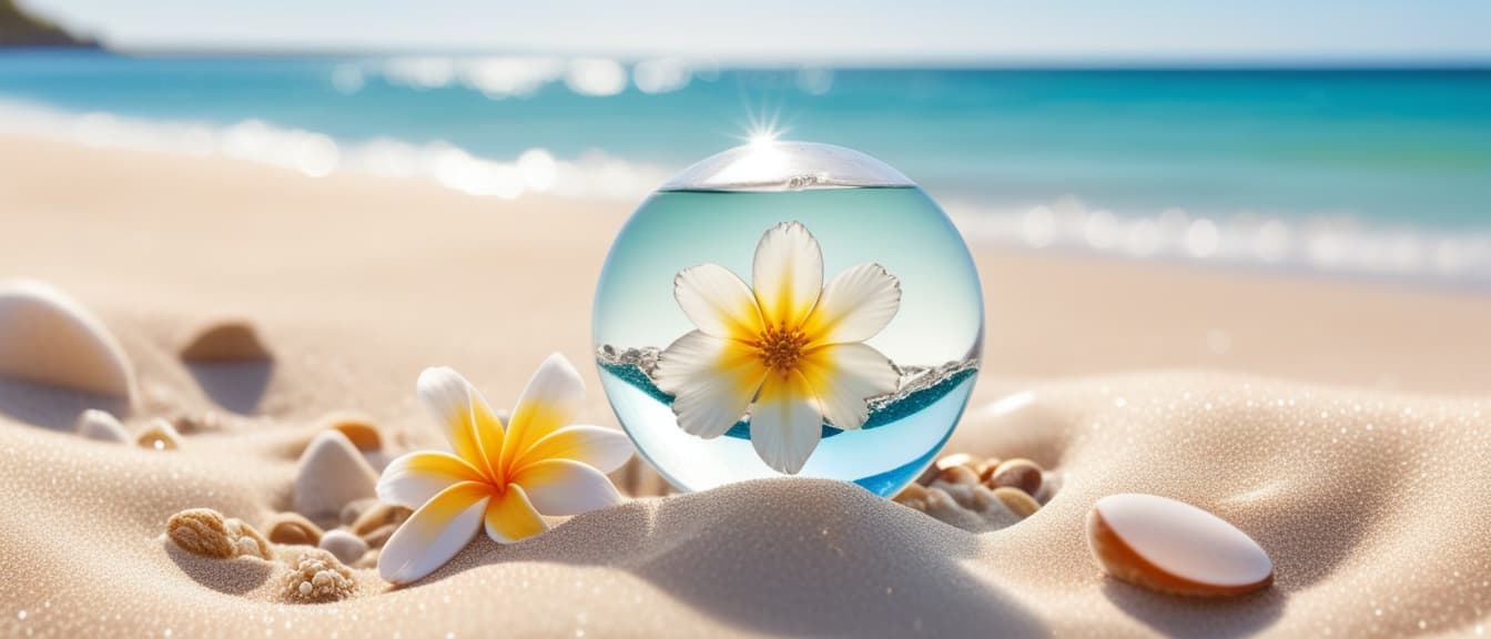  Macro Photography, Beach summer panoramic background with flower on the cristal sand and glory water, close up, macro 100mm, macro photography