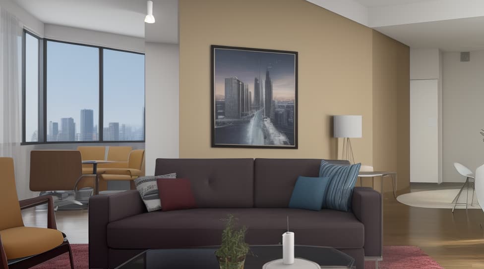  masterpiece, best quality, Best Quality, Masterpiece, 8k resolution,high resolution concept art of an apartment living room with floor to ceiling windows and modern furniture