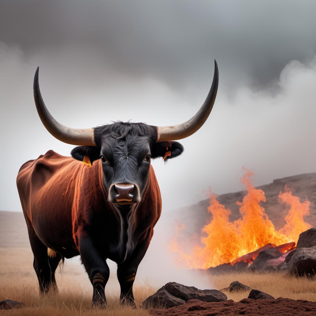  A logo design for 'Longhorn Beef Jerky Co.' featuring a Longhorn Bull's Head with the following specifications: The bull's head should be depicted prominently and defiantly. The colors to be used are burnt orange, gray, black, and off-white. The eyes of the bull should be red and black, giving it a fierce look. Smoke and fire should be emanating from the bull's nostrils to highlight the intensity and flavor of the beef jerky. The overall design should have a rugged, rustic feel to align with the nature of the beef jerky business. hyperrealistic, full body, detailed clothing, highly detailed, cinematic lighting, stunningly beautiful, intricate, sharp focus, f/1. 8, 85mm, (centered image composition), (professionally color graded), ((bright soft diffused light)), volumetric fog, trending on instagram, trending on tumblr, HDR 4K, 8K