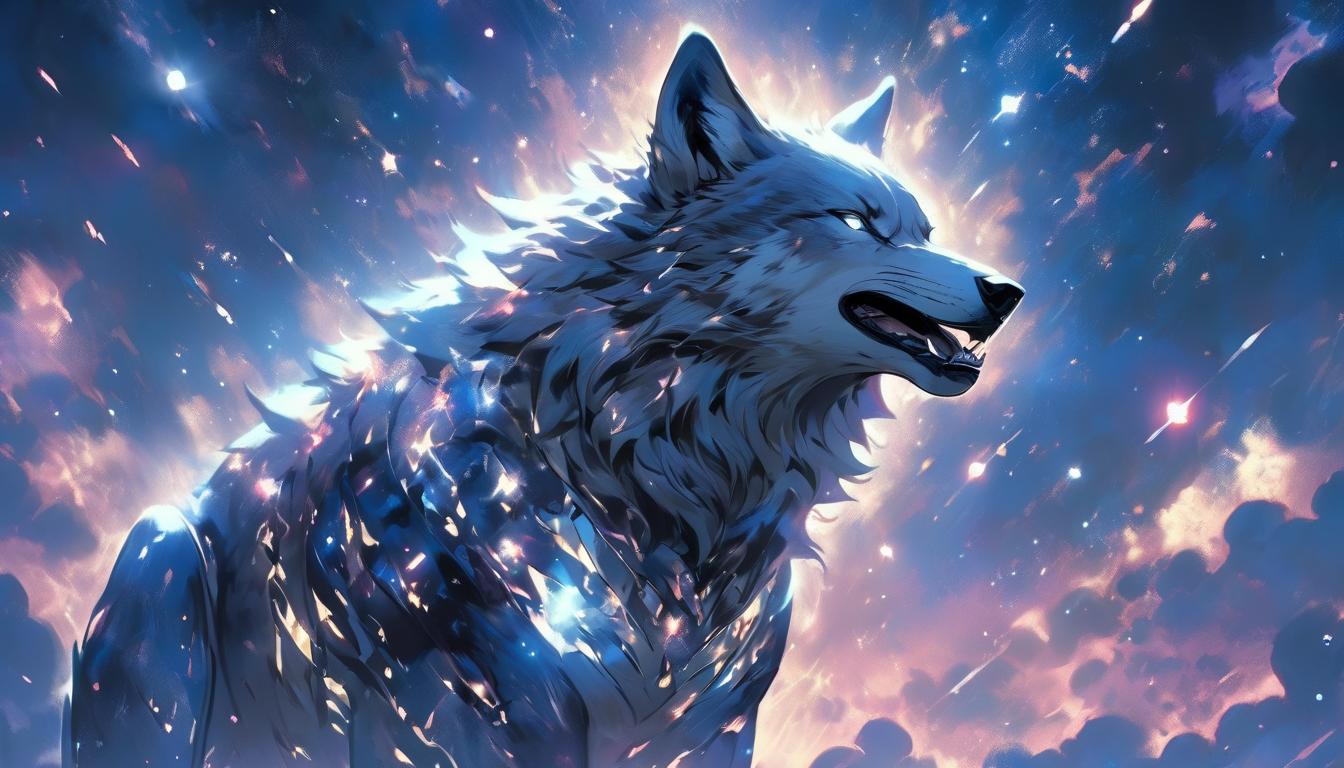  hyperrealism,fantasy aestheticA wolf howling towards the sky, voice reaching out, night sky filled with shimmering stars, posture symbolizing expression, connection, high tech clothing clad in sleek, futuristic costume with metallic accents and form fitting designs, marvel superhero comics style, unreal engine rendering