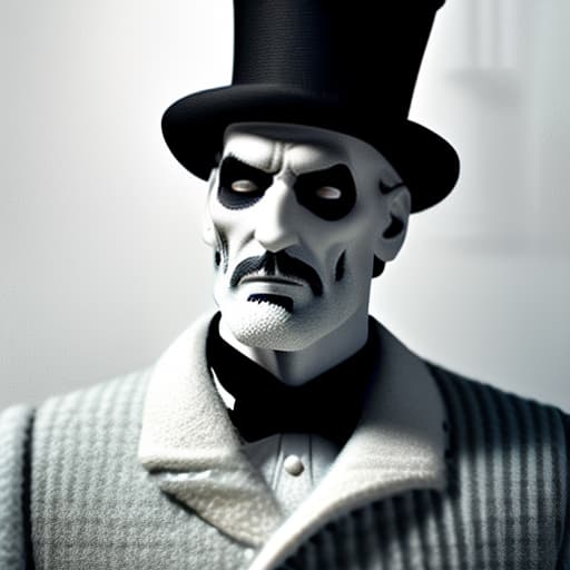 wa-vy style black eyes, tall top hat, all black clothes, no facial detail, long trench coat, undertaker looking, demonic, reaper hyperrealistic, full body, detailed clothing, highly detailed, cinematic lighting, stunningly beautiful, intricate, sharp focus, f/1. 8, 85mm, (centered image composition), (professionally color graded), ((bright soft diffused light)), volumetric fog, trending on instagram, trending on tumblr, HDR 4K, 8K