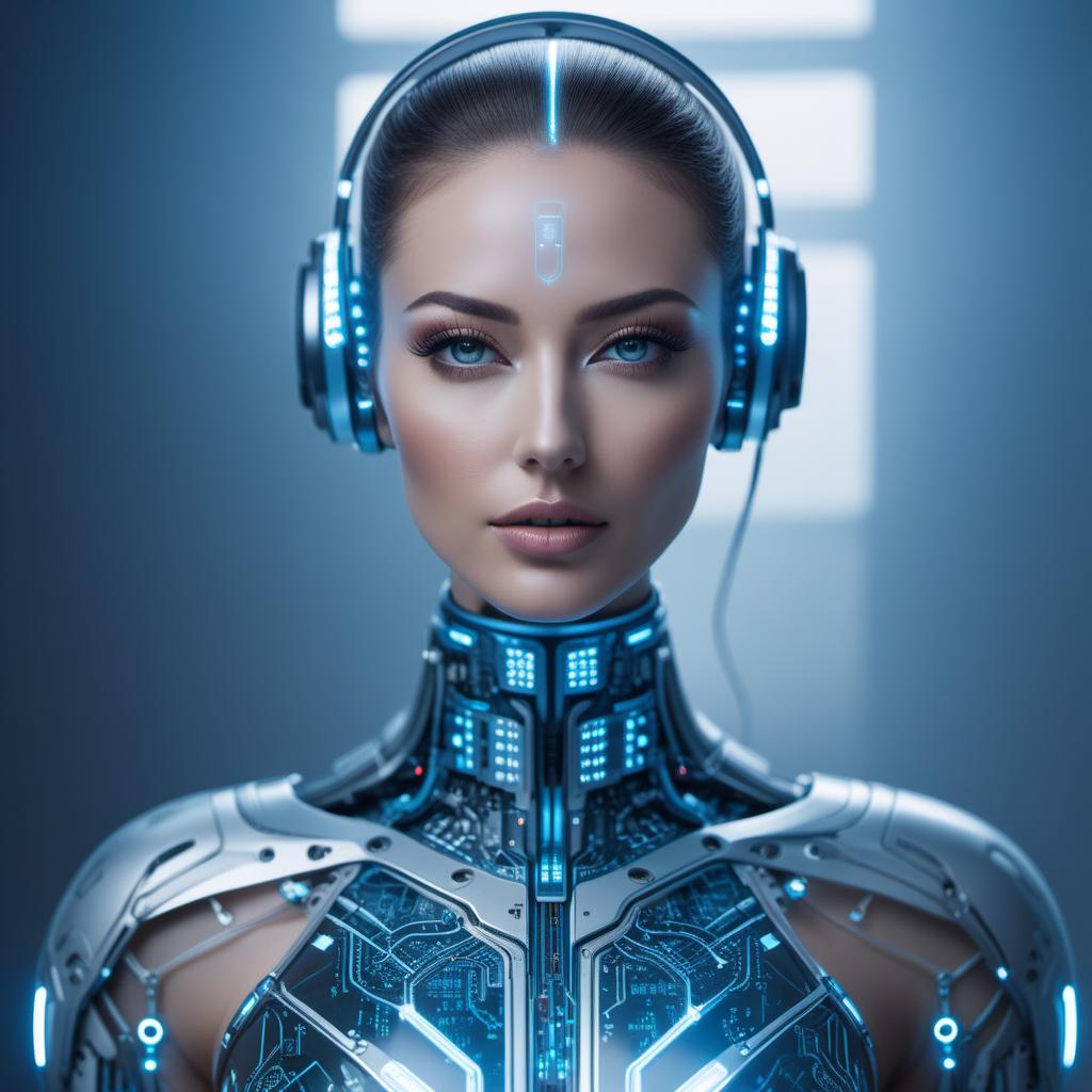  a representation of an AI assistant. The image should be futuristic and minimalist, showing an abstract form that symbolizes artificial intelligence. Use cool tones like blue and silver, and incorporate elements such as circuits or digital patterns to emphasize the technological aspect. hyperrealistic, full body, detailed clothing, highly detailed, cinematic lighting, stunningly beautiful, intricate, sharp focus, f/1. 8, 85mm, (centered image composition), (professionally color graded), ((bright soft diffused light)), volumetric fog, trending on instagram, trending on tumblr, HDR 4K, 8K