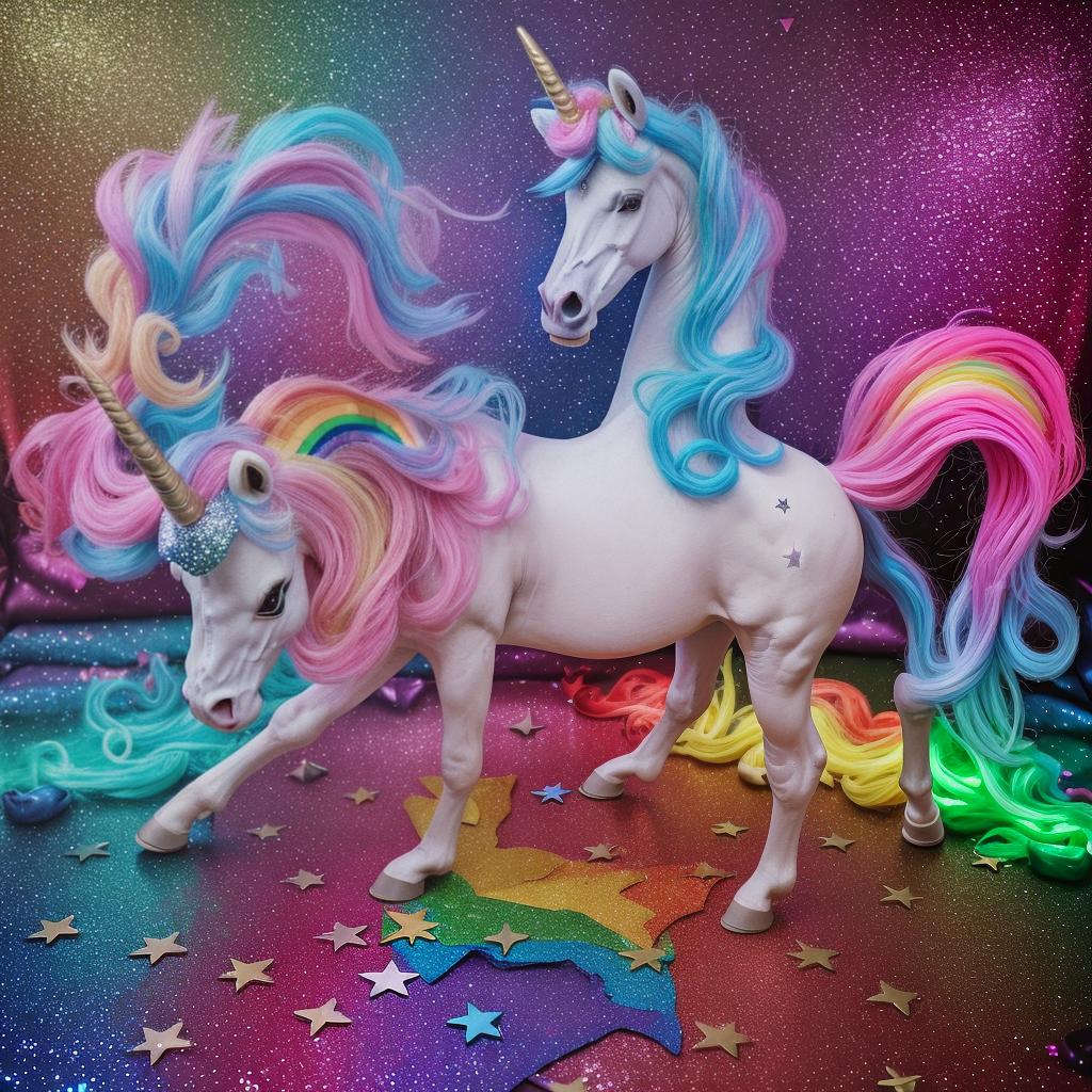  16k high quality sharp and clear high contrast photo of a unicorn barfing, throwing up rainbow, glitter hearts, stars, skulls