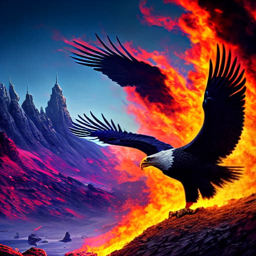 a fire eagle logo with black background hyperrealistic, full body, detailed clothing, highly detailed, cinematic lighting, stunningly beautiful, intricate, sharp focus, f/1. 8, 85mm, (centered image composition), (professionally color graded), ((bright soft diffused light)), volumetric fog, trending on instagram, trending on tumblr, HDR 4K, 8K