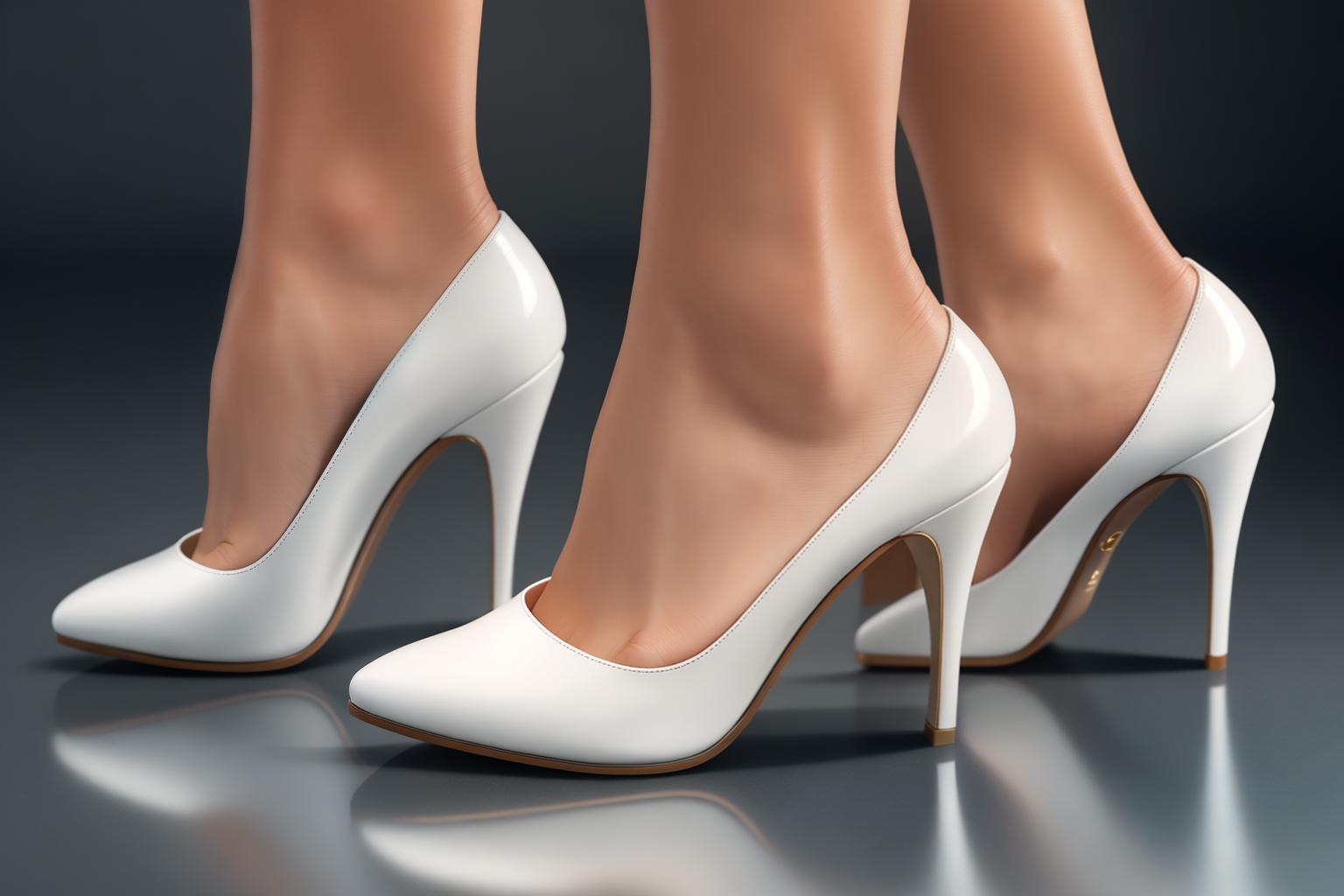  "Closeup of a stylish, high heeled women's shoe on a sleek, reflective surface. The shoe is elegantly designed with a modern, chic look, featuring a glossy finish and intricate detailing. The background is a soft, blurred gradient of warm tones, ensuring the shoe remains the focal point. The lighting is natural and highlights the shoe's texture and craftsmanship. The overall mood is sophisticated and inviting, perfect for a clearance sale advertisement. Style modifiers: hyper realistic, high quality, professional. Quality modifiers: 8k resolution, ultra detailed, photorealistic."Ensure no face,leg,hand or eye defomities.Ensure all images are clear, detailed, contains no text and no deformities. realistic, highly detailed, photorealistic, ci hyperrealistic, full body, detailed clothing, highly detailed, cinematic lighting, stunningly beautiful, intricate, sharp focus, f/1. 8, 85mm, (centered image composition), (professionally color graded), ((bright soft diffused light)), volumetric fog, trending on instagram, trending on tumblr, HDR 4K, 8K