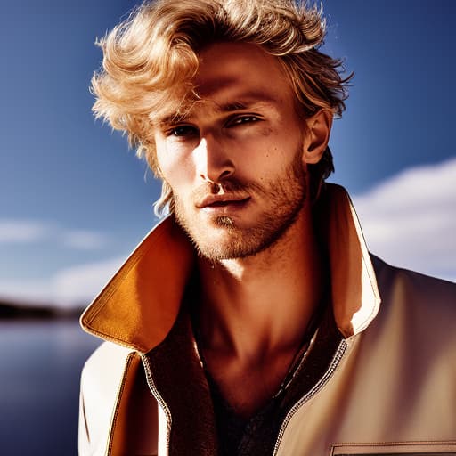 portrait+ style Russian queer supermodel blonde hunk dilf dude face