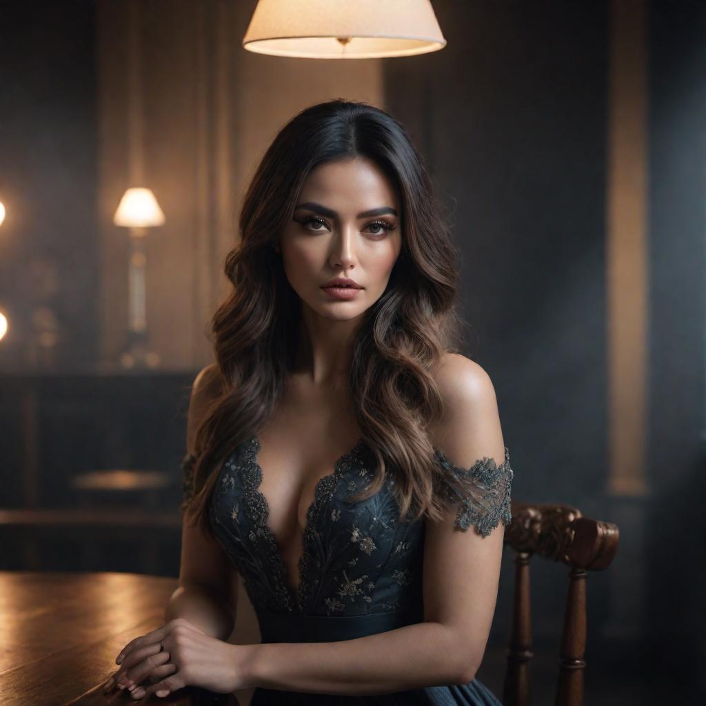  An image of a looking sad while her , surrounded by dim lighting and a sense of loneliness in the room. hyperrealistic, full body, detailed clothing, highly detailed, cinematic lighting, stunningly beautiful, intricate, sharp focus, f/1. 8, 85mm, (centered image composition), (professionally color graded), ((bright soft diffused light)), volumetric fog, trending on instagram, trending on tumblr, HDR 4K, 8K