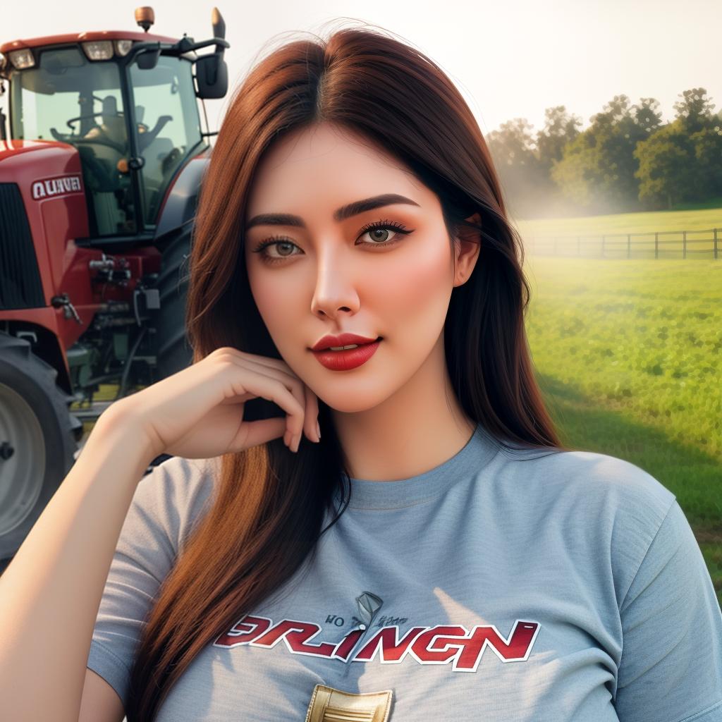  2 Chubby American girls in tshirt and jeans portrait at farm, bulls in Background, Tractor in background, Clean face details hyperrealistic, full body, detailed clothing, highly detailed, cinematic lighting, stunningly beautiful, intricate, sharp focus, f/1. 8, 85mm, (centered image composition), (professionally color graded), ((bright soft diffused light)), volumetric fog, trending on instagram, trending on tumblr, HDR 4K, 8K