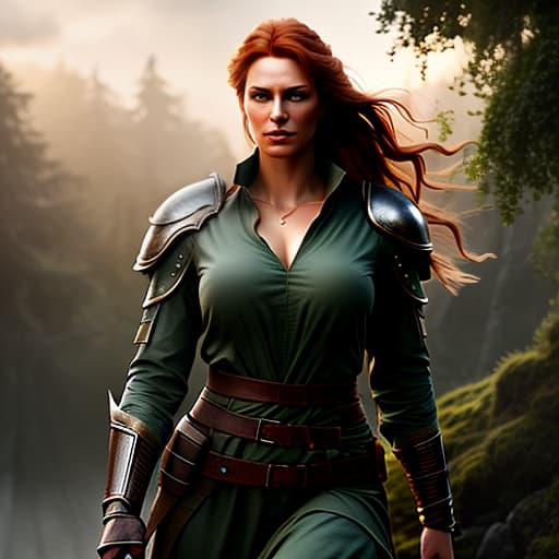  A pretty young with russet hair, very tall and muscular, sedated and scarred mercenary, a forehead in battle attire, slacks, and a shirt in a fantasy medieval town. hyperrealistic, full body, detailed clothing, highly detailed, cinematic lighting, stunningly beautiful, intricate, sharp focus, f/1. 8, 85mm, (centered image composition), (professionally color graded), ((bright soft diffused light)), volumetric fog, trending on instagram, trending on tumblr, HDR 4K, 8K