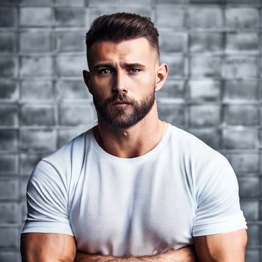 portrait+ style Russian queer fitness model brunette hunk dilf dude face