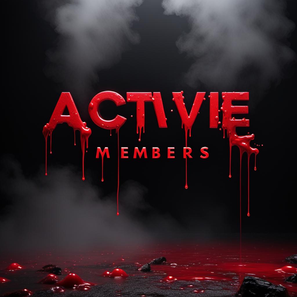  The text 'ACTIVE MEMBERS' with a bold and heavy font, colored in red with a dripping effect at the bottom, set against a solid black background. The dripping effect should resemble dripping paint or blood. Include a small text or logo at the bottom right that reads 'Wonder.' hyperrealistic, full body, detailed clothing, highly detailed, cinematic lighting, stunningly beautiful, intricate, sharp focus, f/1. 8, 85mm, (centered image composition), (professionally color graded), ((bright soft diffused light)), volumetric fog, trending on instagram, trending on tumblr, HDR 4K, 8K