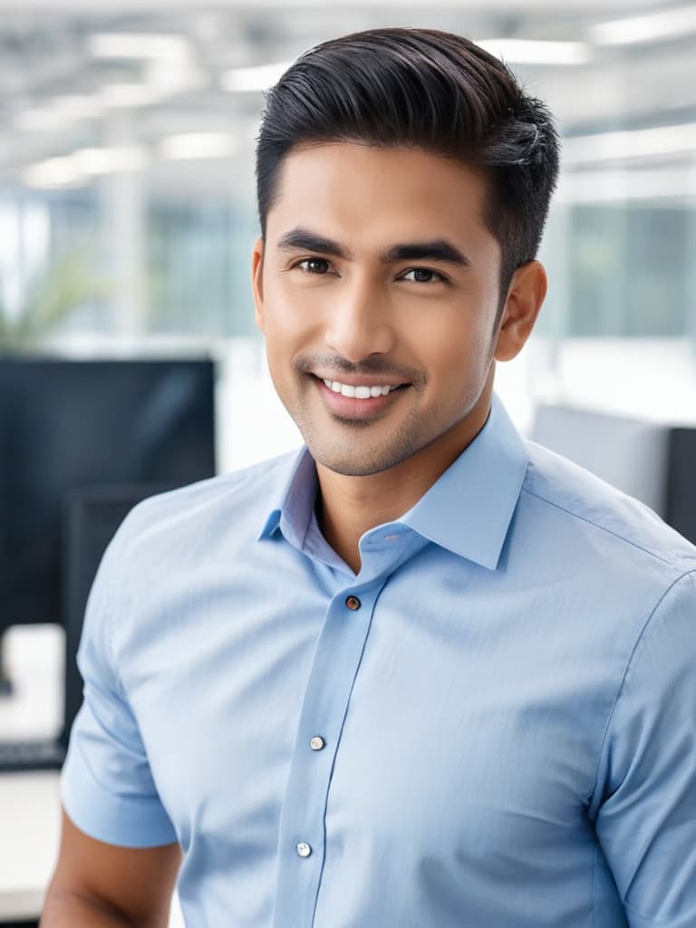  A man wearing a casual business attire standing in a modern office setting.