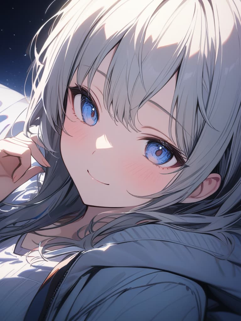  Girls, short hair, night sky, smiles, silver hair, masterpiece, best quality,8k,ultra detailed,high resolution,an extremely delicate and beautiful,hyper detail