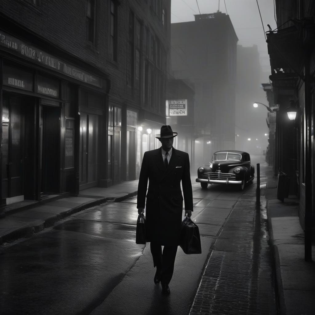  film noir style GTA . monochrome, high contrast, dramatic shadows, 1940s style, mysterious, cinematic hyperrealistic, full body, detailed clothing, highly detailed, cinematic lighting, stunningly beautiful, intricate, sharp focus, f/1. 8, 85mm, (centered image composition), (professionally color graded), ((bright soft diffused light)), volumetric fog, trending on instagram, trending on tumblr, HDR 4K, 8K