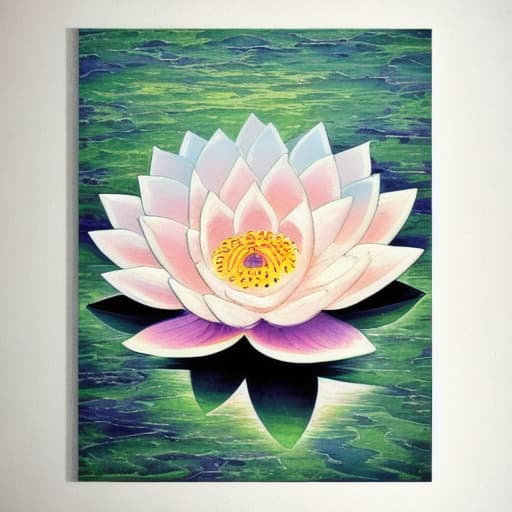  Image of 1 white lotus flower in heaven with serenity tone and holy spirituality mood create overall image in very lovely pastel palette