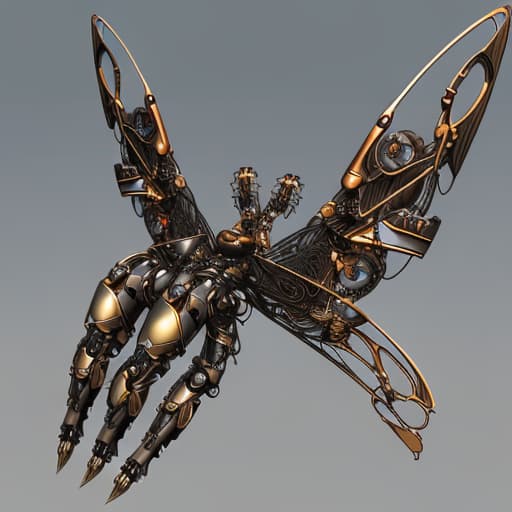  Steampunk cybernetic biomechanical hornet with wings, 3 d model, very coherent symmetrical artwork