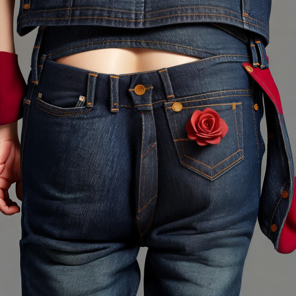  masterpiece, best quality, a jeans with rose flower on sides and pullers on edge of the pant