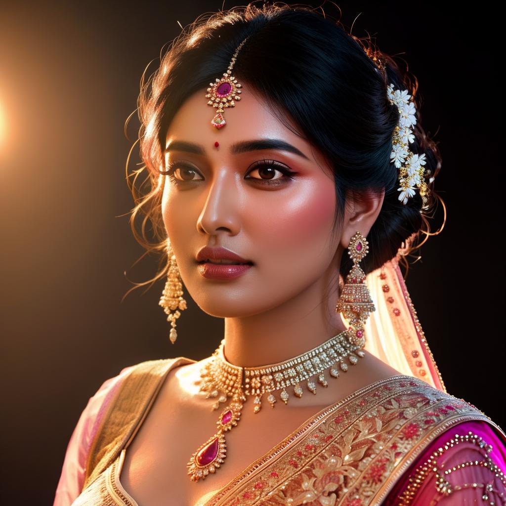  a Chubby indian women in pink saree, clean face details, portrait hyperrealistic, full body, detailed clothing, highly detailed, cinematic lighting, stunningly beautiful, intricate, sharp focus, f/1. 8, 85mm, (centered image composition), (professionally color graded), ((bright soft diffused light)), volumetric fog, trending on instagram, trending on tumblr, HDR 4K, 8K