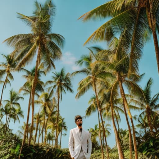 analog style Tropical Paradise hyperrealistic, full body, detailed clothing, highly detailed, cinematic lighting, stunningly beautiful, intricate, sharp focus, f/1. 8, 85mm, (centered image composition), (professionally color graded), ((bright soft diffused light)), volumetric fog, trending on instagram, trending on tumblr, HDR 4K, 8K