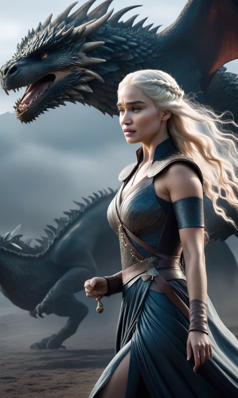  Game of Thrones: Daenerys Targaryen runs away with a dragon. hyperrealistic, full body, detailed clothing, highly detailed, cinematic lighting, stunningly beautiful, intricate, sharp focus, f/1. 8, 85mm, (centered image composition), (professionally color graded), ((bright soft diffused light)), volumetric fog, trending on instagram, trending on tumblr, HDR 4K, 8K