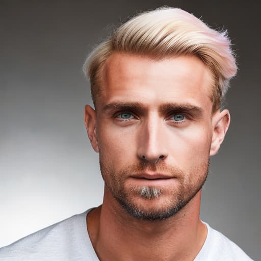 portrait+ style British queer fitness model blonde hunk dilf dude face