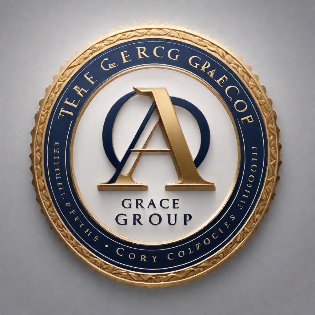  A professional logo containing the name 'The Grace Group of Companies, LLC'. The logo should be elegant and modern with a clean and sophisticated design. Use a classy color palette, such as navy blue and gold. Incorporate elements that suggest unity, growth, and expertise. hyperrealistic, full body, detailed clothing, highly detailed, cinematic lighting, stunningly beautiful, intricate, sharp focus, f/1. 8, 85mm, (centered image composition), (professionally color graded), ((bright soft diffused light)), volumetric fog, trending on instagram, trending on tumblr, HDR 4K, 8K