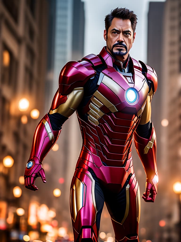  ironman tony stark hyperrealistic, full body, detailed clothing, highly detailed, cinematic lighting, stunningly beautiful, intricate, sharp focus, f/1. 8, 85mm, (centered image composition), (professionally color graded), ((bright soft diffused light)), volumetric fog, trending on instagram, trending on tumblr, HDR 4K, 8K