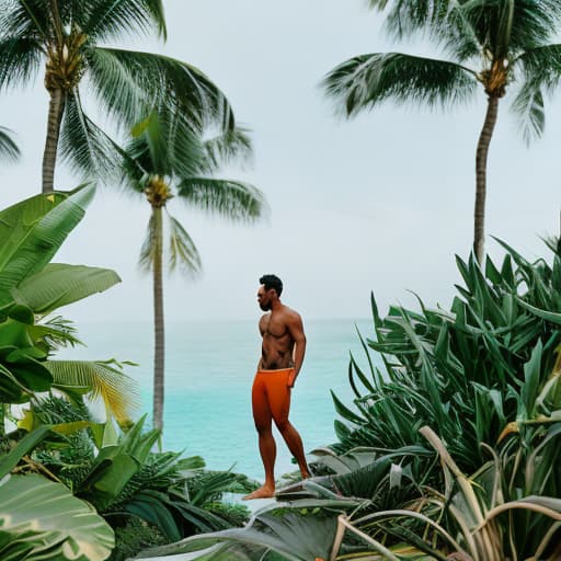 analog style Tropical Paradise hyperrealistic, full body, detailed clothing, highly detailed, cinematic lighting, stunningly beautiful, intricate, sharp focus, f/1. 8, 85mm, (centered image composition), (professionally color graded), ((bright soft diffused light)), volumetric fog, trending on instagram, trending on tumblr, HDR 4K, 8K