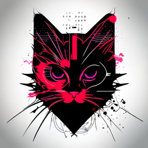 nvinkpunk japanese designed cat tattoo with black white and red colors