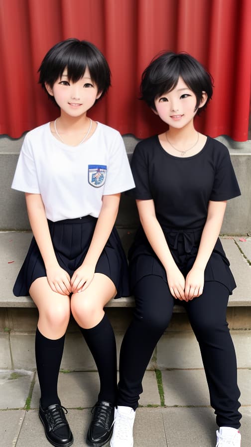  , two junior high students, short hair, s , s