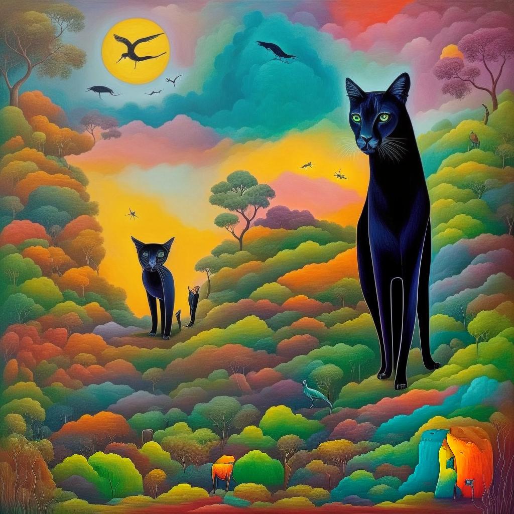  (colorfulsurrealism)++, A black puma in the jungle