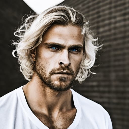 portrait+ style Russian queer fitness model blonde hunk dilf dude face