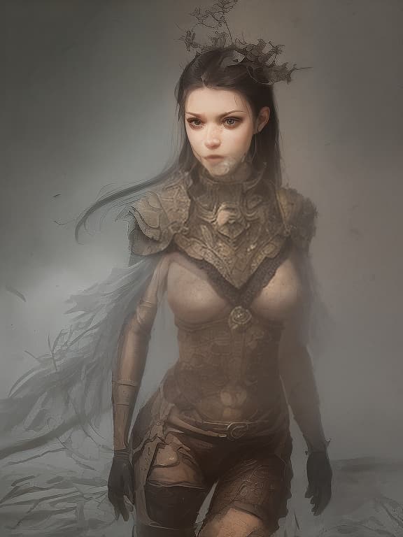  A girl with black hair and almond shaped yellow eyes, a straight nose and thin lips. A pilot's mask is on her face. In a brown leather clad closed armor., dark , creepy , blood , monsters , by Jason Engle , Carlos Huante , Charlie Bowater , Simon Lee , Brom hyperrealistic, full body, detailed clothing, highly detailed, cinematic lighting, stunningly beautiful, intricate, sharp focus, f/1. 8, 85mm, (centered image composition), (professionally color graded), ((bright soft diffused light)), volumetric fog, trending on instagram, trending on tumblr, HDR 4K, 8K